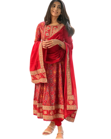Charming in Cotton ? Embroidered Floral Printex Dress for Women (L)